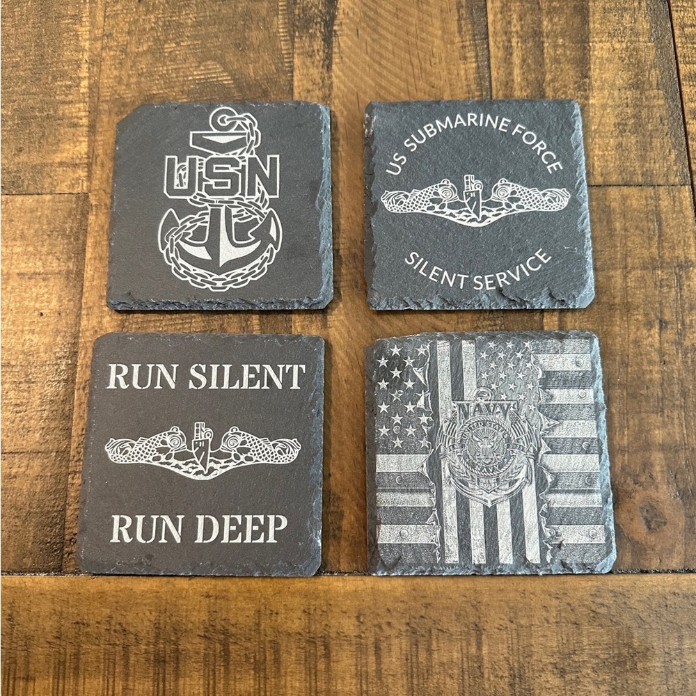 ⚓ Set of 4 US Navy Laser Engraved Coasters - Honor in Every Detail ⚓